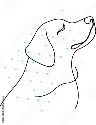 Elegant line art of a dog head on a network background portraying connection and animal intelligence with digital elements creating a modern and minimalist aesthetic design