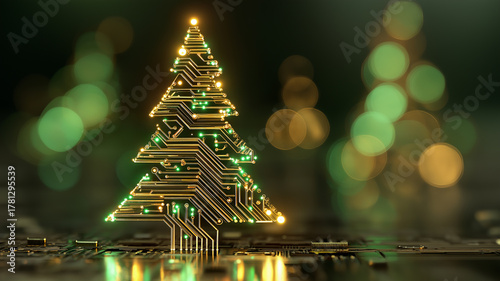 Nowoczesna kartka na Boże Narodzenie. Kartka świąteczna w stylu high tech. Elektronika, informatyka, elektryka