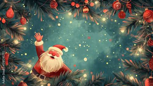 Kartka na Boże Narodzenie. Życzenia świąteczne. Kartka że sw Mikołajem 