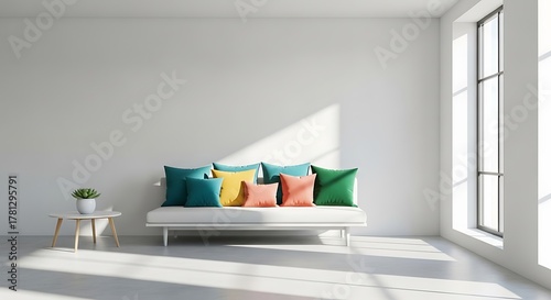 Bright Living Room Zoom Background with Colorful Pillows A Modern Interior