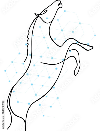 Elegant Prancing Horse Line Art with Geometric Network Background Illustration Depicting Technological Advancement and Modern Design Aesthetic for Creative Projects