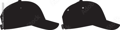 Two black silhouette caps facing opposite directions with white details silhouette