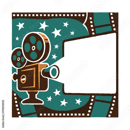 Retro Film Projector with Stars and Frame color vector