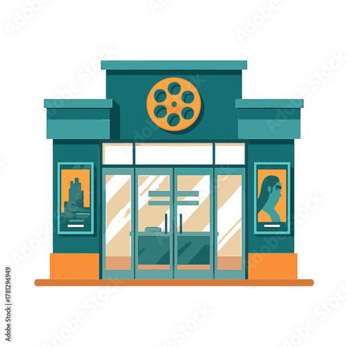 Modern Cinema Building Exterior with Posters color vector