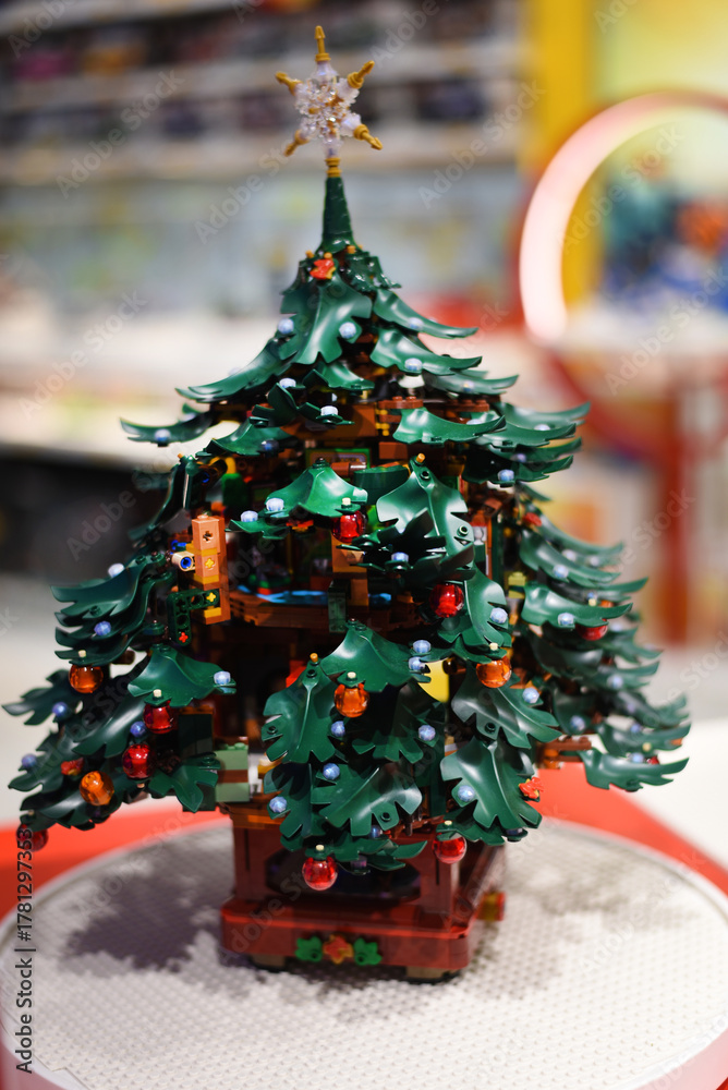 Obraz premium Poland, Warsaw, November 7, 2024. Lego Christmas tree.