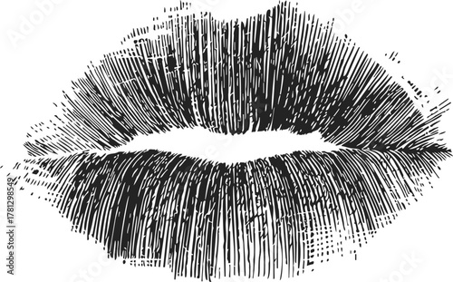 Lip print sketch, hand drawn vector with detailed textured lines — stock vector