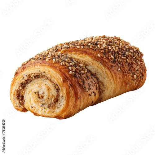 Freshly Baked Seed-Covered Bread Loaf on White Background Ready to Serve.