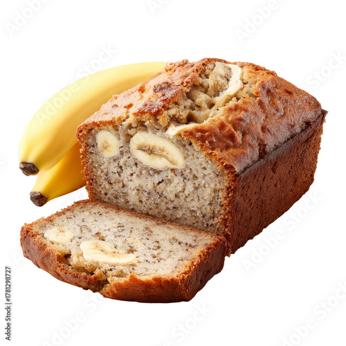 Delicious Banana Bread Slice Topped With Fresh Banana Rounds for a Tasty Snack.