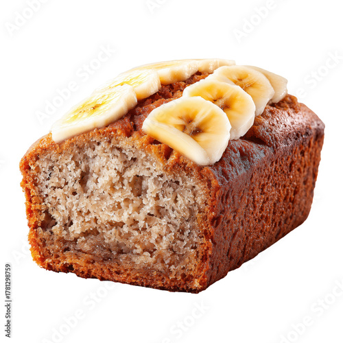 Banana Bread With Sliced Bananas on Top Served on a White Background
