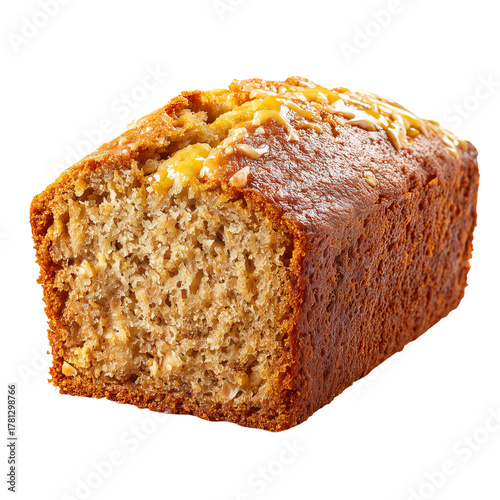 Banana Bread With Sliced Bananas on Top Served on a White Background.