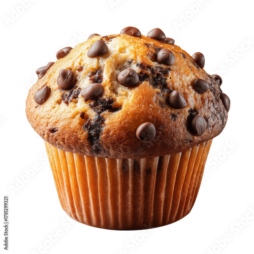 Delicious Chocolate Chip Muffin With a Golden Brown Top and Dark Chocolate Ch...