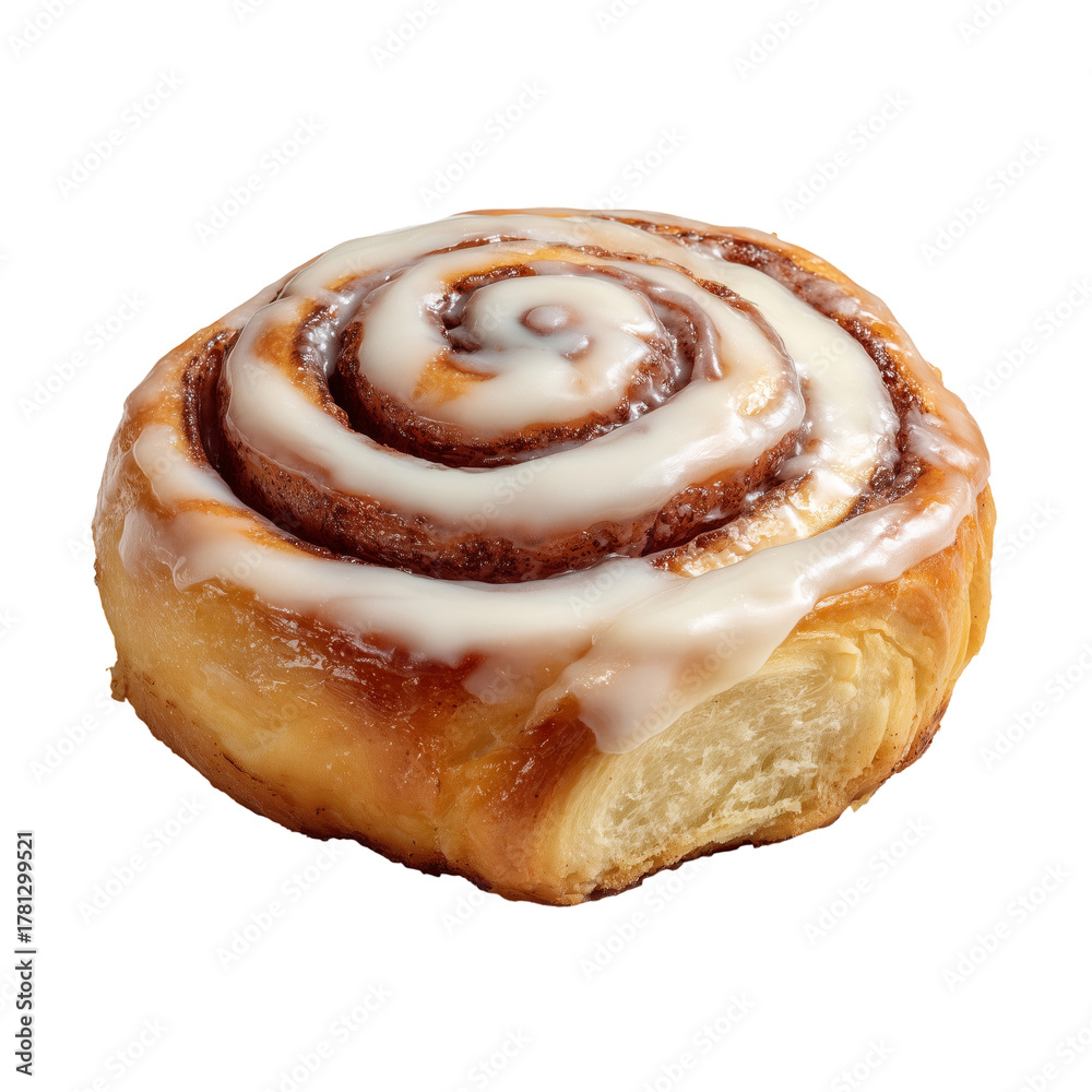 Fototapeta premium Delicious Cinnamon Roll With Creamy Icing on a Light Pastry Base