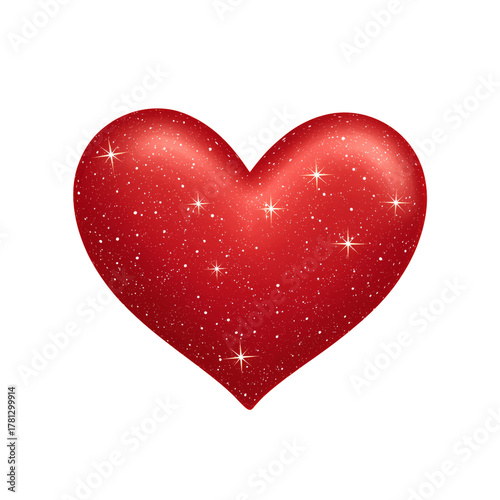 Bright Red Heart With Shimmering Stars on a White Background for Design Proje...