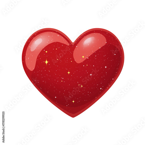 Bright Red Heart With Shimmering Stars on a White Background for Design Projects