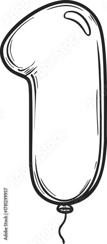 Number 1 balloon sketch hand drawn style with string detail — stock vector