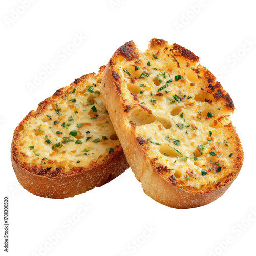 Crispy Garlic Bread Topped With Herbs and Butter Served on a Wooden Table.