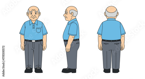 Vector illustration of grandfather character in various views