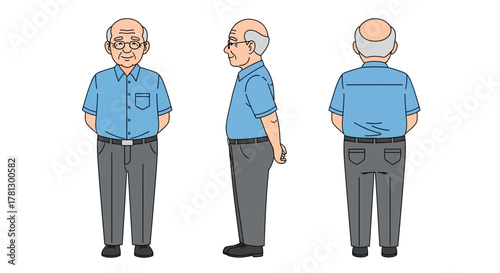 Vector illustration of grandfather character in various views