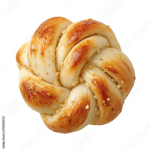 Freshly Baked Garlic Knot Bread on White Background With Golden Crust and Sof...