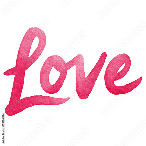 Colorful Watercolor Representation of the Word Love in Pink Tones