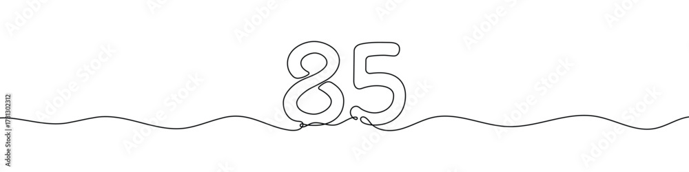 Naklejka premium Number 85 continuous line vector illustration. Minimalist monoline drawing style for birthday, anniversary, or typography design.
