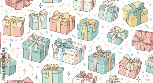 Festive background of gift boxes with ribbons, perfect for celebrations, holidays, and special occasions