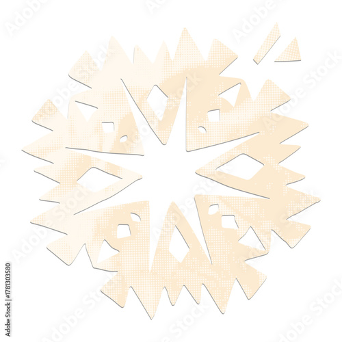 White snowflake cut out of crumpled paper. Clipping shape, snow flake sticker with vintage halftone dotted texture Modern retro grunge vector illustration for mixed media design, collage and scrapbook