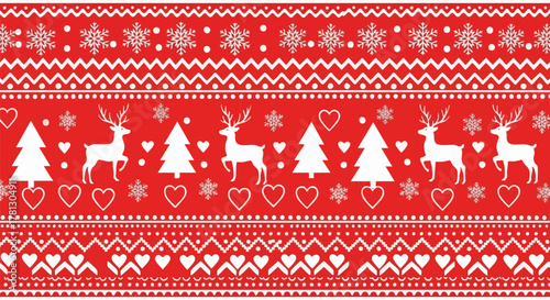 Festive christmas pattern with reindeer and snowflakes