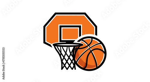 A stylized illustration of a basketball and hoop, symbolizing the sport of basketball.