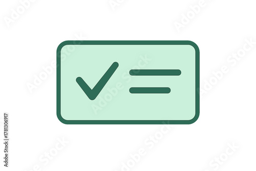 Successful checkmark symbol inside a rounded rectangular box for approval