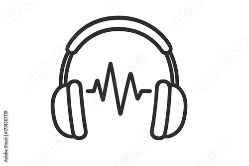 Over-ear headphones outline with audio equalizer waveform for music and sound playback