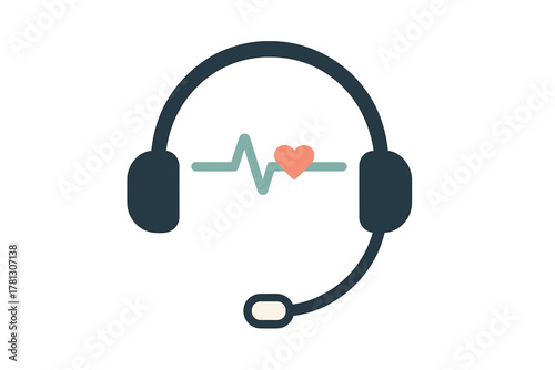 Headset with heartbeat line and heart symbol for medical support and customer service hotline