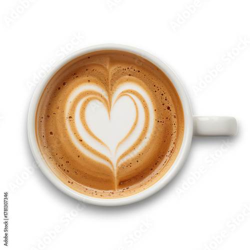 Delicious Cup of Latte Art With Heart Design on a Red Plate.