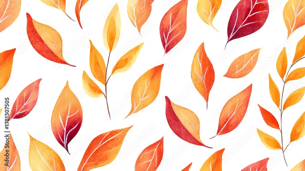 Fototapeta premium Warm autumn leaves watercolor pattern elegant fall design for fabric wallpaper packaging