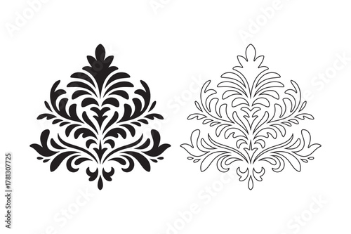 Elegant black and white damask flourish designs