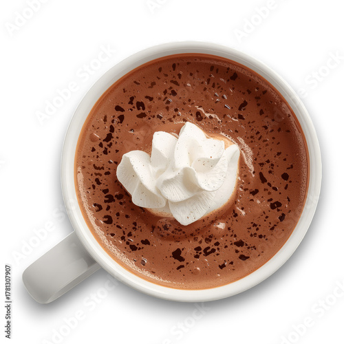 Creamy Hot Chocolate Topped With Whipped Cream Served in a White Mug