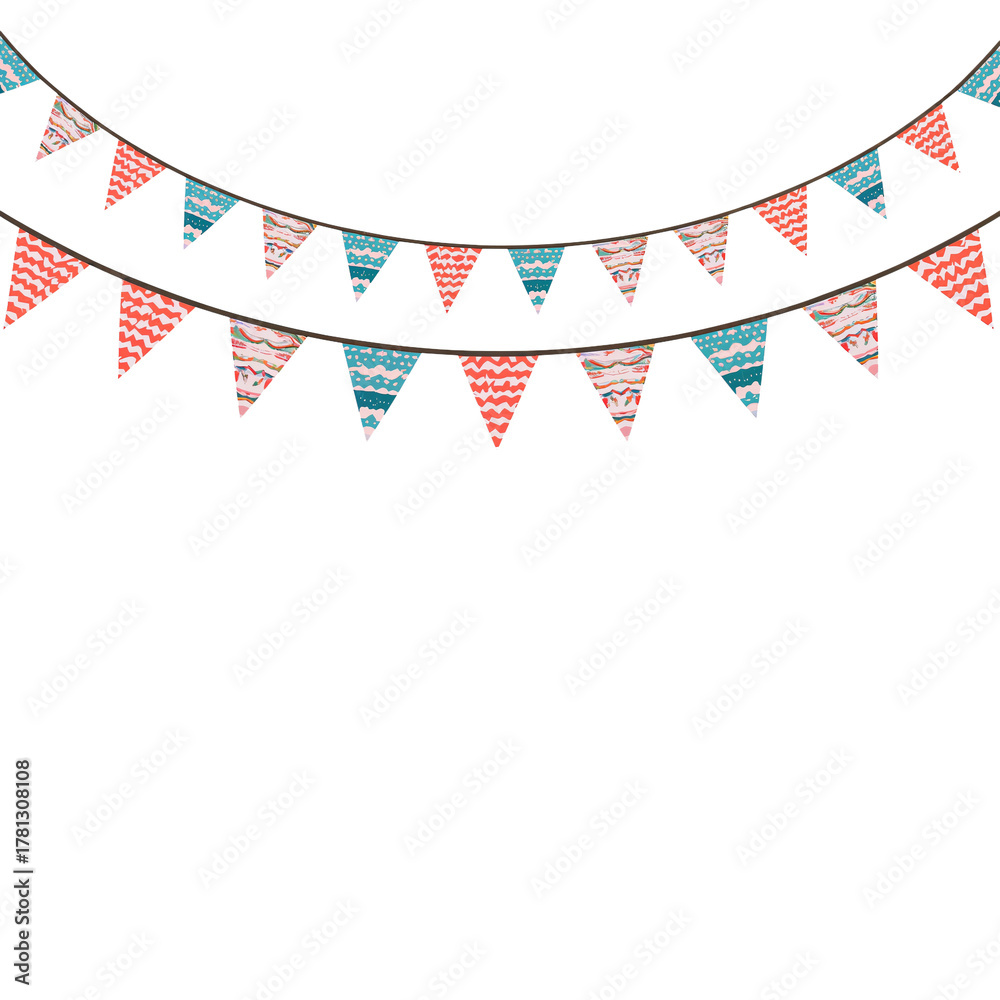 Obraz premium Colorful Paper Bunting Hangs Across a Bright, Simple Background for a Festive Celebration