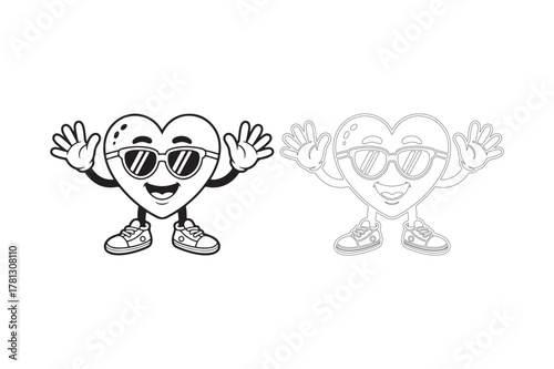 Cool cartoon heart character wearing sunglasses and sneakers
