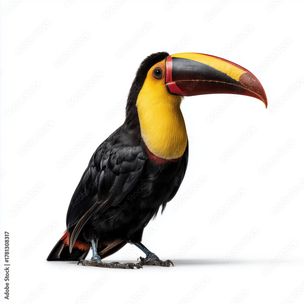 Obraz premium Colorful toucan with large yellow beak.