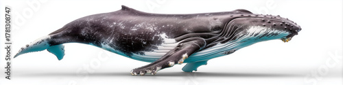 Massive humpback whale swimming side view.