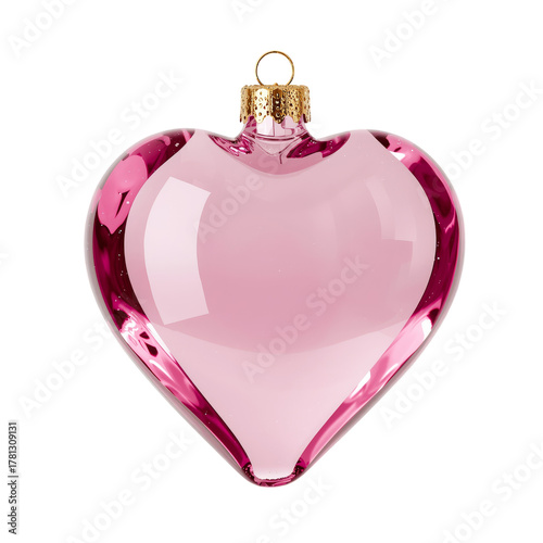 Heart-shaped Ornament Hanging From a Gold-Edged Cap in Vibrant Pink Glass