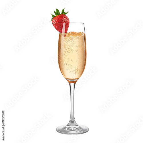 Refreshing Sparkling Drink With Strawberry Garnished in a Clear Glass