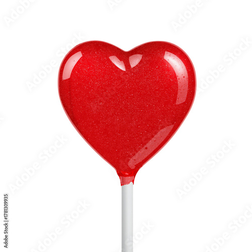 Heart-shaped Lollipop With a Glossy Red Finish on a White Stick.