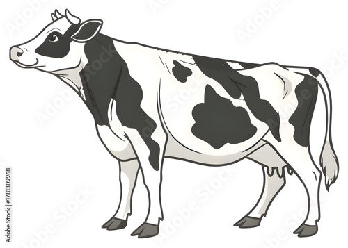 Cartoon holstein cow standing profile isolated on transparent background