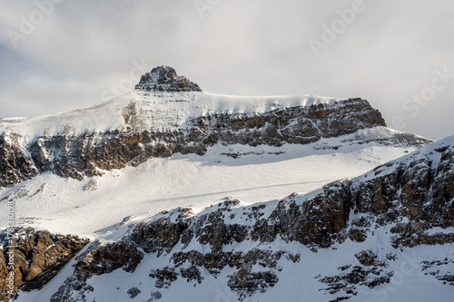 Winter Landscape of Snow-Covered Mountain Summit at Glacier 3000, Swiss Alps, Switzerland.