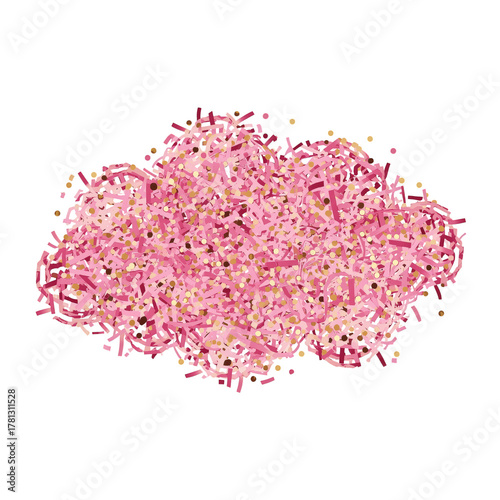 Colorful Pink Sprinkles Scattered on a White Background for Cake Decoration a...