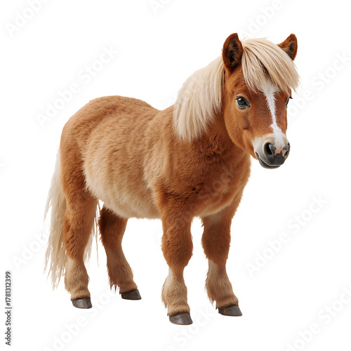 Cute Miniature Pony Standing on a White Background With Soft, Fluffy Fur and ...