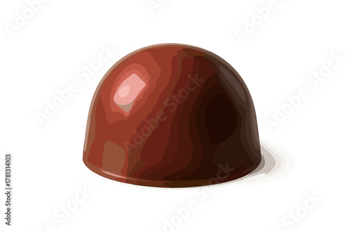 Luxurious glossy dome-shaped chocolate bonbon isolated on a clean white background