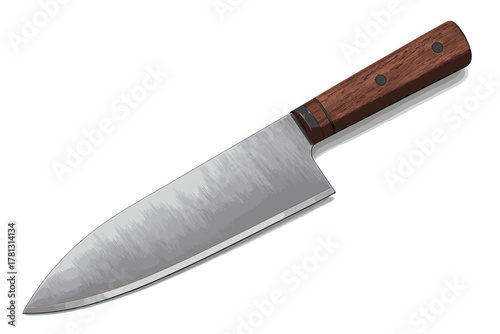 Professional stainless steel chef knife with dark wooden handle isolated on white