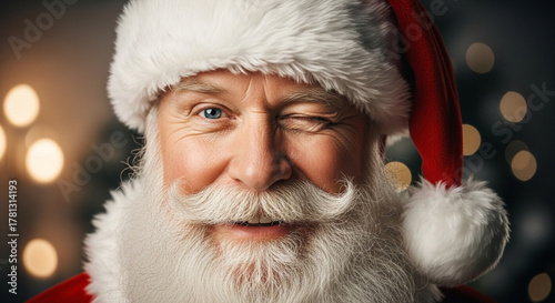 Santa winking at camera, cinematic portrait close-up, joyful smile.-2.
